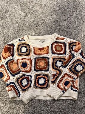 American Eagle Outfitters Crochet Crewneck Sweater in Cream, Rust, Navy, Peach